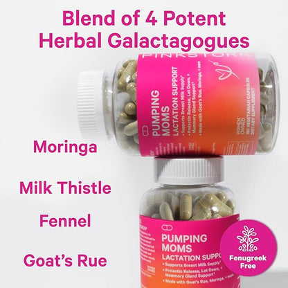 Pink Stork Pumping Moms Lactation Support for Breast Milk Supply with Goat's Rue and Moringa - 180 Capsules