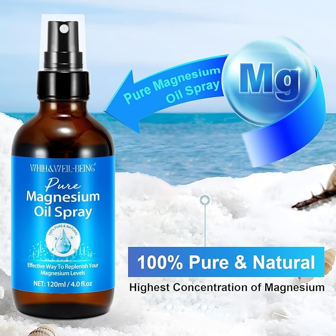 Magnesium Spray, Pure Magnesium Oil Spray Organic Natural in Glass Bottle, Easy to Absorb and Use 120ml