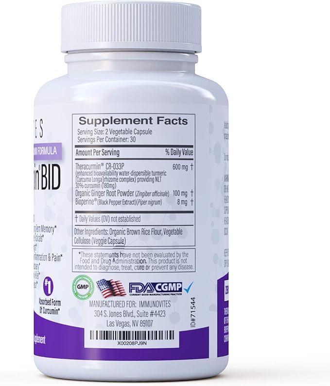 Theracurmin BID 300mg (Nano Curcumin 90mg per Cap.) [[600mg per Serving]] - Now w/Ginger & Bioperine (60ct Bottle)