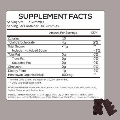 Organic Shilajit Gummies - Pure Himalayan Cured Shilajit Gummies for Men & Women - Natural Energy Booster 60 Count