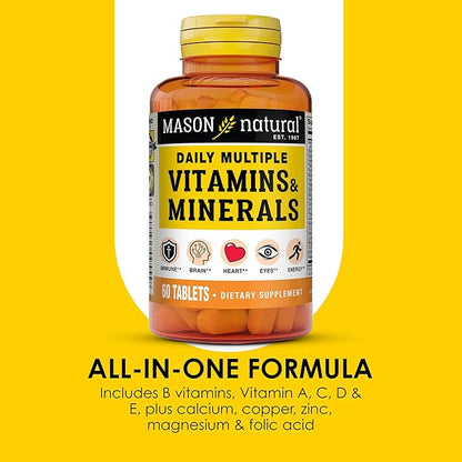 MASON NATURAL Daily Multiple Vitamins with Minerals, 24 Essential Nutrients for Overall Health, 60 Tablets