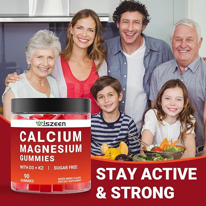 Calcium with Vitamin D3 K2 Gummies, Sugar Free Calcium Supplement for Women & Men, Chewable Calcium Citrate with Magnesium, Zinc for Bone, Muscle & Immune Support
