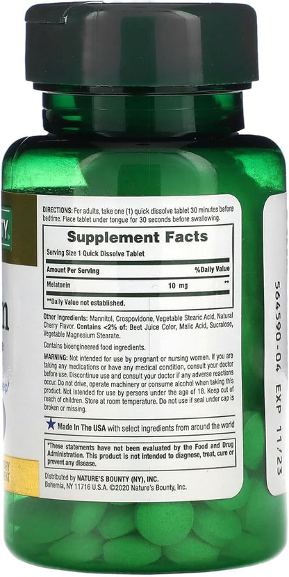 Nature's Bounty Melatonin, 100% Drug Free Sleep Aid, Dietary Supplement, 10 mg, 45 Count