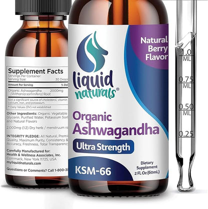 Ashwagandha KSM 66 Drops, 2000mg Natural Berry Flavor - Ashwagandha Supplements for Women, Ksm-66 Ashwaganda Extract for Immune Support, Performance, Heart Health - 60 Servings