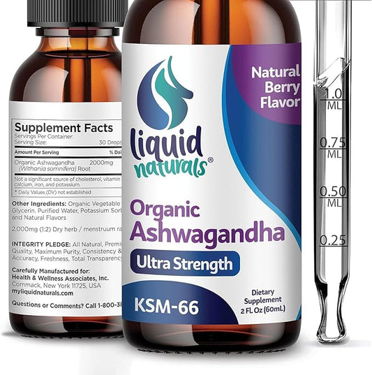 Ashwagandha KSM 66 Drops, 2000mg Natural Berry Flavor - Ashwagandha Supplements for Women, Ksm-66 Ashwaganda Extract for Immune Support, Performance, Heart Health - 60 Servings