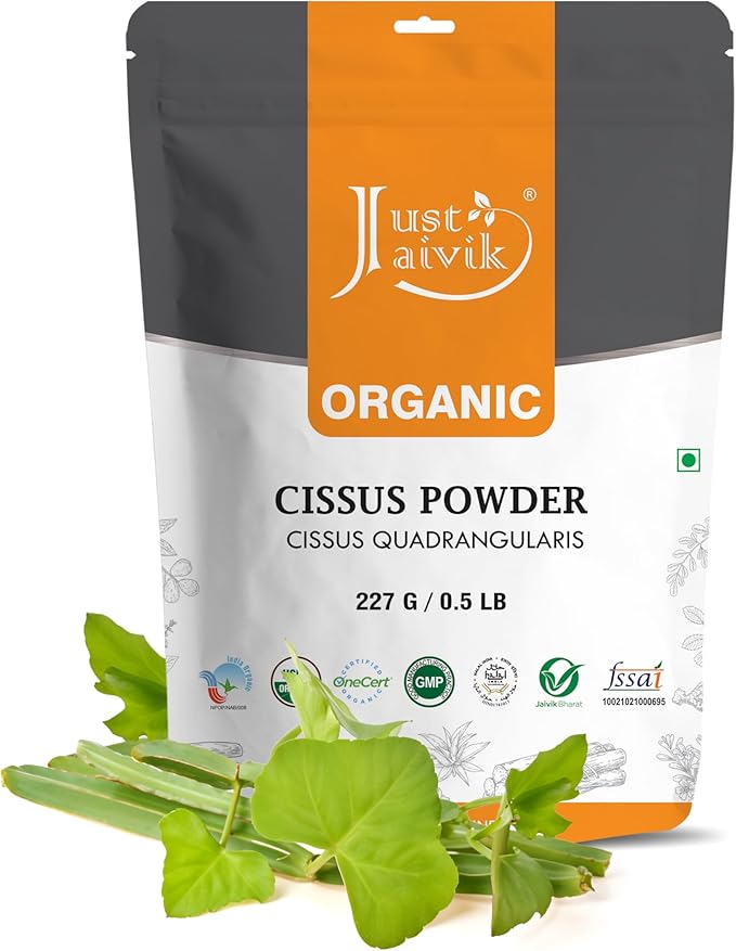 Just Jaivik 100% Organic Cissus Powder - 227 gm / 0.5 lb | Herbal Supplement for Bone and Muscle Health | USDA Certified Organic | (Hadjod) Cissus Quadrangularis Powder