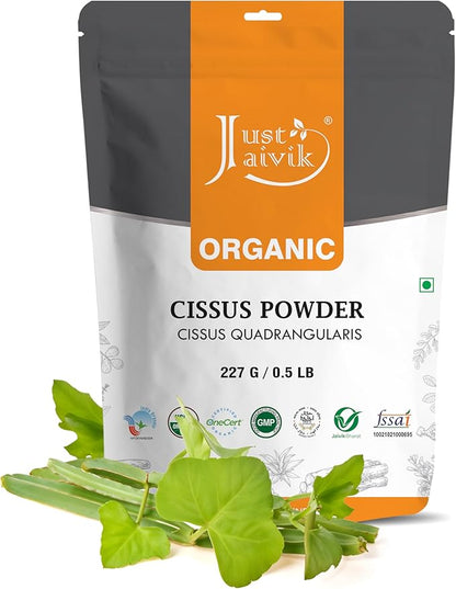 Just Jaivik 100% Organic Cissus Powder - 227 gm / 0.5 lb | Herbal Supplement for Bone and Muscle Health | USDA Certified Organic | (Hadjod) Cissus Quadrangularis Powder