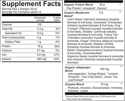 Plantfusion Mushroom Protein Powder - 3 in 1 Vegan Protein Powder, Mushroom Supplement, and Adaptogen Supplement - Support Mental Focus, Immunity, and Recovery - Chocolate 1lb