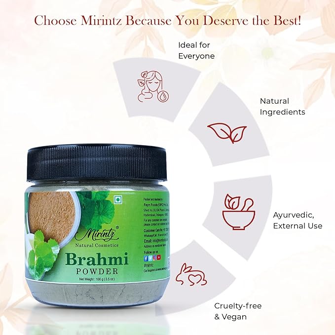 100% Natural Brahmi Powder | (100 gms) Pure Bacopa Monnieri Powder Herbal Supplement | Brahmi Powder for Hair Growth | Bacopa Powder Ayurvedic Support for Healthy Hair | Herbal Hair Mix