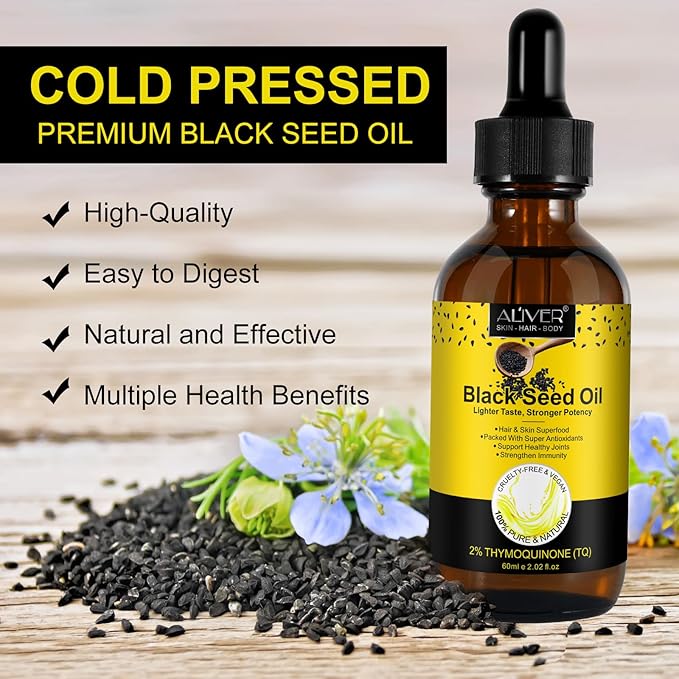 Black Seed Oil Organic Cold Pressed - 2% Thymoquinone, Natural Black Seed Oil, 100% Turkish Nigella Sativa Oil Super antioxidant, Strengthen Immunity, Support Healthy Joints, Digestion, Hair, Skin