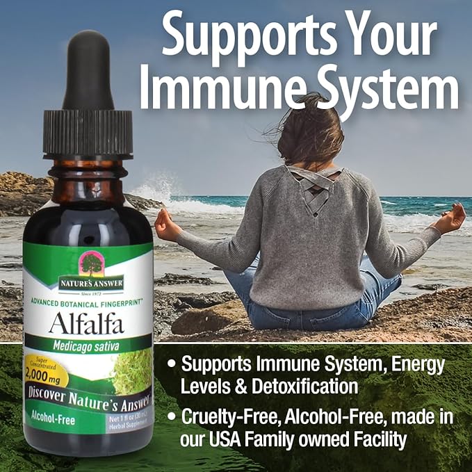 Nature's Answer Alcohol-Free Alfalfa Herb Extract, 1-Fluid Ounce Supports Immune System, Blood, Digestion, Energy Levels - Helps with Detoxification