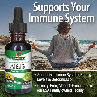 Nature's Answer Alcohol-Free Alfalfa Herb Extract, 1-Fluid Ounce Supports Immune System, Blood, Digestion, Energy Levels - Helps with Detoxification