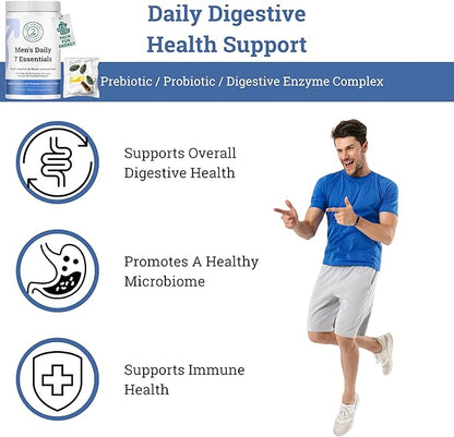 Daily 7 Essentials Men's Vitamin Pack - 7 Pack Adult Male Multivitamin & Multimineral Pack for Energy, Metabolism, Immune System Support, Prostate Support with Probiotic, Digestive Enzymes