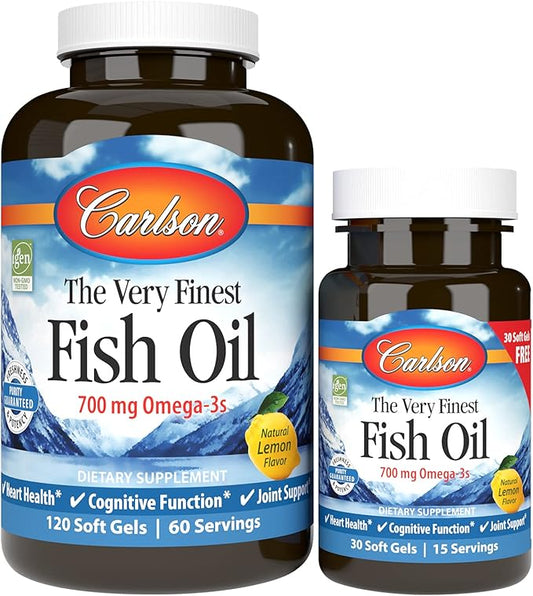 Carlson - The Very Finest Fish Oil, 700 mg Omega-3s, Norwegian, Sustainably Sourced, Lemon, 150 Count