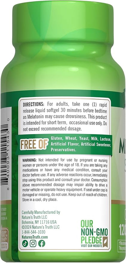 Nature's Truth Melatonin 10mg | Rapid Release Liquid Softgels | 120 Count | Non-GMO & Gluten Free Supplement