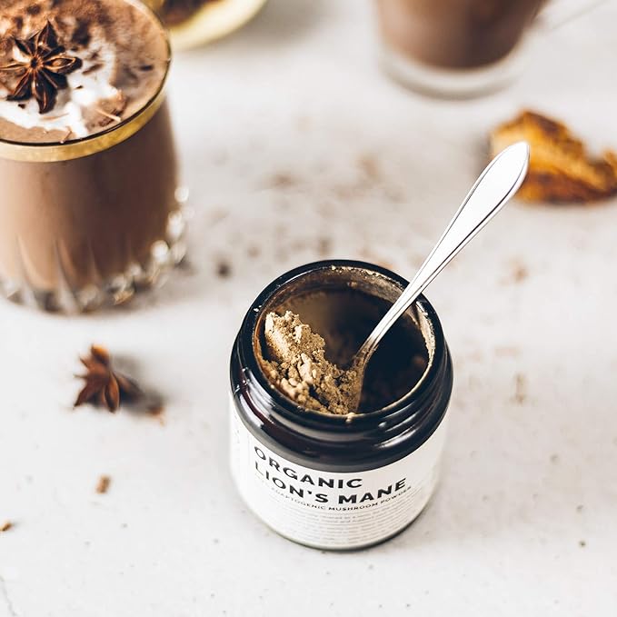 Erbology Organic Lion's Mane Mushroom Powder 50 Servings - 32% Beta-glucans - Calm and Focus - Hericium Erinaceus - Small Batch - Sustainably Grown in Europe - Vegan - Non-GMO - No Added Fillers