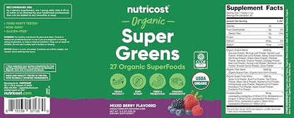Nutricost Organic Super Greens Powder (30 Servings) Mixed Berry Flavor - Superfood Supplement Drink Mix