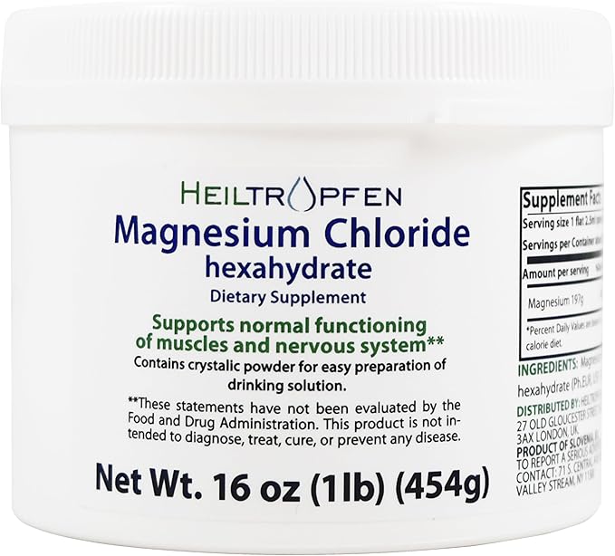1 Pound Magnesium Chloride Hexahydrate | Pharmaceutical Grade Ingredients | Crystal Powder | Pure Ph. EUR., BP, USP, 100% | Heiltropfen®