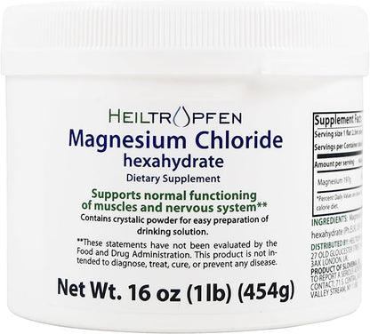 1 Pound Magnesium Chloride Hexahydrate | Pharmaceutical Grade Ingredients | Crystal Powder | Pure Ph. EUR., BP, USP, 100% | Heiltropfen®
