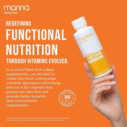 Manna Vitamins Evolved Liposomal Liquid Curcumin for Advanced Absorption Best Turmeric Supplement for Daily Joint & Immune Health Support - Vegan, Non-GMO, 95% Curcuminoids