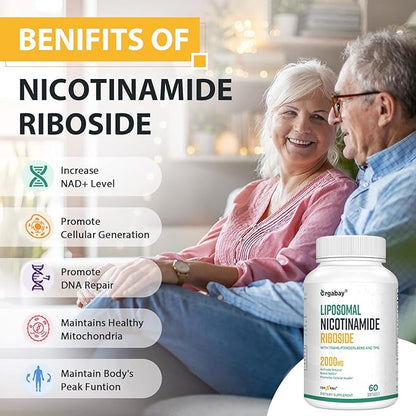 Liposomal Nicotinamide Riboside 2000 MG with TMG and Pterostilbene, Boosting NAD+, Support Healthy Aging, 60 Count