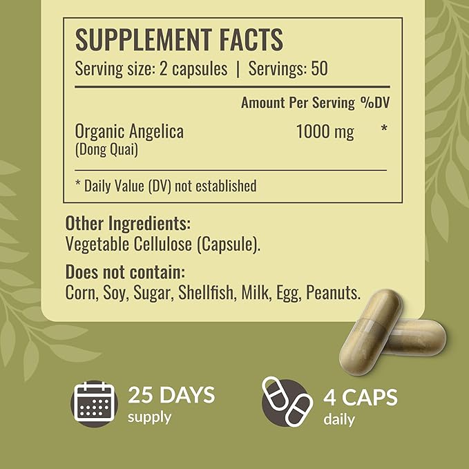 HERBAMAMA Dong Quai Supplement - 1000mg Angelica Root for Women's Support - Dong Quai Powder Capsules - Vegan, Non-GMO Angelica Herb Antioxidant Supplement for Women, 100 Caps