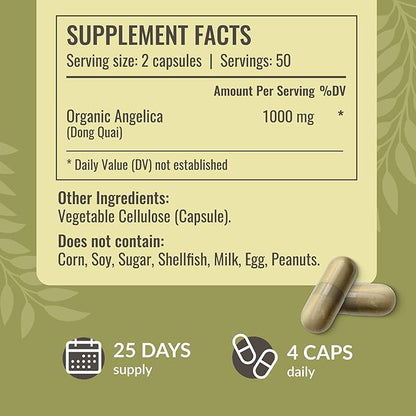 HERBAMAMA Dong Quai Supplement - 1000mg Angelica Root for Women's Support - Dong Quai Powder Capsules - Vegan, Non-GMO Angelica Herb Antioxidant Supplement for Women, 100 Caps