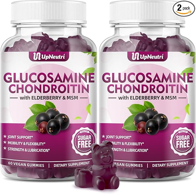 GGlucosamine Chondroitin Gummies Sugar Free, Extra Strength 1500mg Glucosamine with Chondroitin MSM & Turmeric, Joint Support Supplement for Men & Women Joint Health (120 Count (Pack of 2))