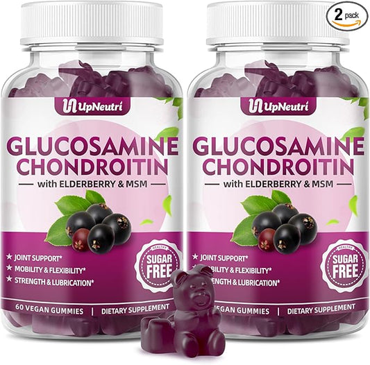 GGlucosamine Chondroitin Gummies Sugar Free, Extra Strength 1500mg Glucosamine with Chondroitin MSM & Turmeric, Joint Support Supplement for Men & Women Joint Health (120 Count (Pack of 2))