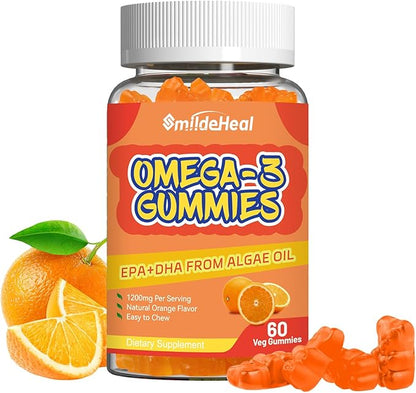 Omega 3 Gummies Supplement 1000mg, High Absorption DHA & EPA, Heart, Brain & Joint Support, Extra Strength Fish Oil Omega 3 Gummies Vitamins, 60 Count