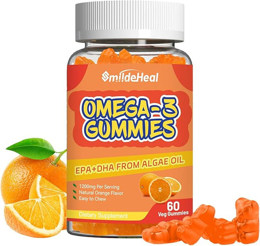 Omega 3 Gummies Supplement 1000mg, High Absorption DHA & EPA, Heart, Brain & Joint Support, Extra Strength Fish Oil Omega 3 Gummies Vitamins, 60 Count