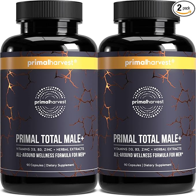 Primal Harvest 2 Pack, Primal Total Male Natural Tribulus Terrestris, Fenugreek, Korean Ginseng, Maca Root Horny Goat Weed for Men Booster, Max Boost 180 Capsules