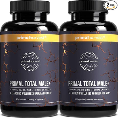Primal Harvest 2 Pack, Primal Total Male Natural Tribulus Terrestris, Fenugreek, Korean Ginseng, Maca Root Horny Goat Weed for Men Booster, Max Boost 180 Capsules