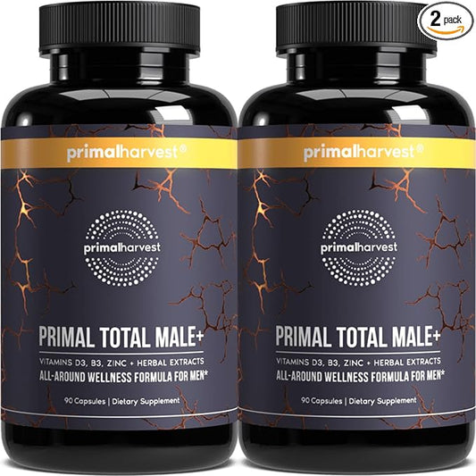 Primal Harvest 2 Pack, Primal Total Male Natural Tribulus Terrestris, Fenugreek, Korean Ginseng, Maca Root Horny Goat Weed for Men Booster, Max Boost 180 Capsules