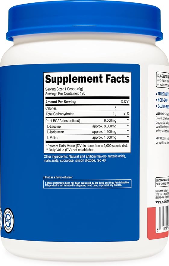 Nutricost BCAA Powder 2:1:1 (Watermelon, 120 Servings) - Gluten Free, Non-GMO, Vegetarian