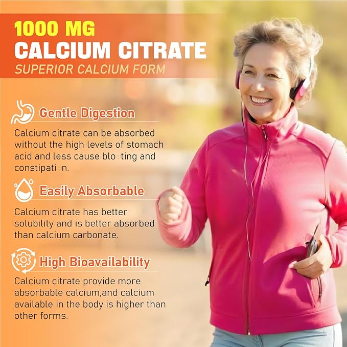 Calcium Citrate 1000 mg Supplement Gummies - Chelated Calcium Gummies Plus Vitamin D3, K2, B6, B12, Magnesium, Zinc, Boron, Selenium & Omega-3 - Support B0ne Muscle Immune for Adults 60 Count