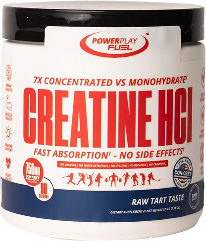 CREATINE HCl Powder for Men and Women, Muscle Strength, Brain Performance, Heart Health & Immune Support - Raw Tart Taste, 90 Servings