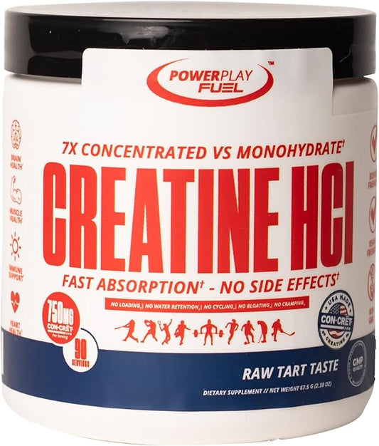 CREATINE HCl Powder for Men and Women, Muscle Strength, Brain Performance, Heart Health & Immune Support - Raw Tart Taste, 90 Servings