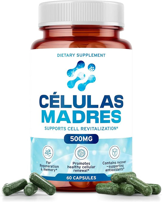 Stem Cell Supplements 500mg (60 Cap) Natural Anti-Aging & Longevity Support with Spirulina & Chlorella, Boost Cellular Renewal, Restore Youthful Energy, Reduce Joint Soreness – Celulas Madre