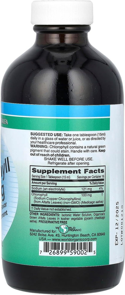 World Organic - Chlorophyll Liquid 100mg, 8 oz liquid
