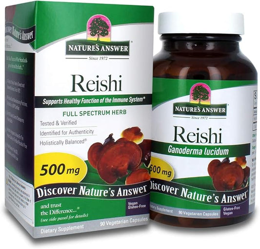 Nature's Answer Reishi Mushroom Mycelia Vegetarian Capsules, 90-Count | Immune Support | Promotes Cardiovascular Health | Liver Support