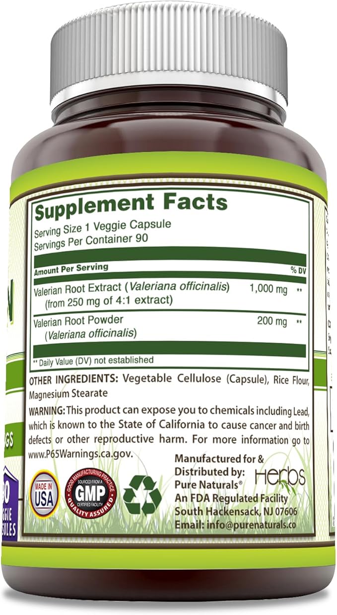 Pure Naturals Valerian Complex Supplement | 1200 Mg | 90 Veggie Capsules | Non-GMO | Gluten Free | Made in USA
