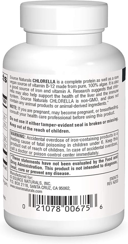 Source Naturals Chlorella 500 mg Green Superfood, Plant-Based B12-100 Tablets