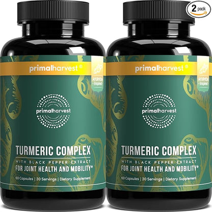 Primal Harvest 2 Pack, Primal Turmeric Complex w/Black Pepper Extract, Joint and Mobility Support Supplement for Women & Men, 120 Capsules