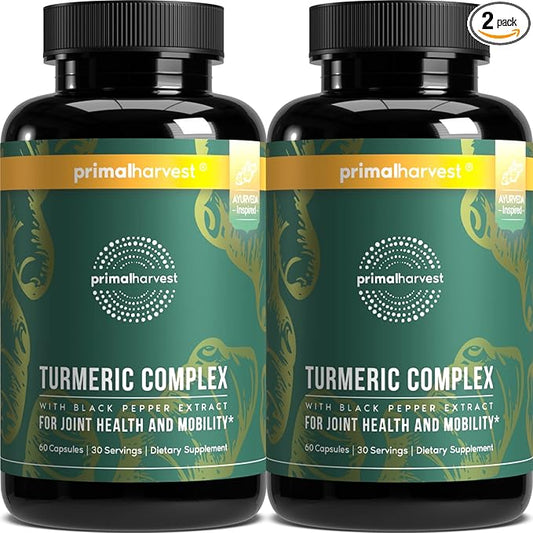 Primal Harvest 2 Pack, Primal Turmeric Complex w/Black Pepper Extract, Joint and Mobility Support Supplement for Women & Men, 120 Capsules
