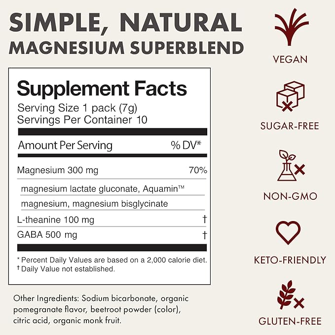 Mellö Magnesium Supplement Superblend Powder - Magnesium Glycinate with L-Theanine, GABA, and Trace Minerals - Supports Sleep, Relaxation, and Balanced Energy - Pomegranate Flavor, 10-Pack, Singles