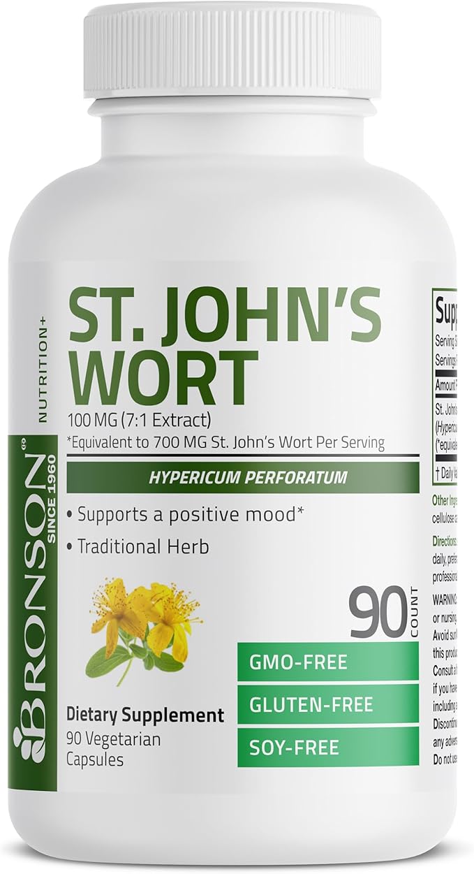 Bronson St. John's Wort 700 MG per Serving Hypericum Perforatum Supports a Positive Mood - Non-GMO, 90 Vegetarian Capsules