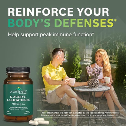 Prominent Nutrition S-Acetyl L-Glutathione Supplement - Clinically Researched Emothion® Acetylated Glutathione for Normal Liver Detoxification Support & Optimal Antioxidant Effect, 60 Vegan Capsules