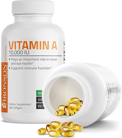Bronson Vitamin A 10,000 IU Premium Non-GMO Formula Supports Healthy Vision & Immune System and Healthy Growth & Reproduction, 180 Softgels