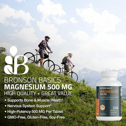 Bronson Magnesium 500 MG Supports Bone & Muscle Health & Nervous System Support - Non-GMO, 240 Vegetarian Tablets
